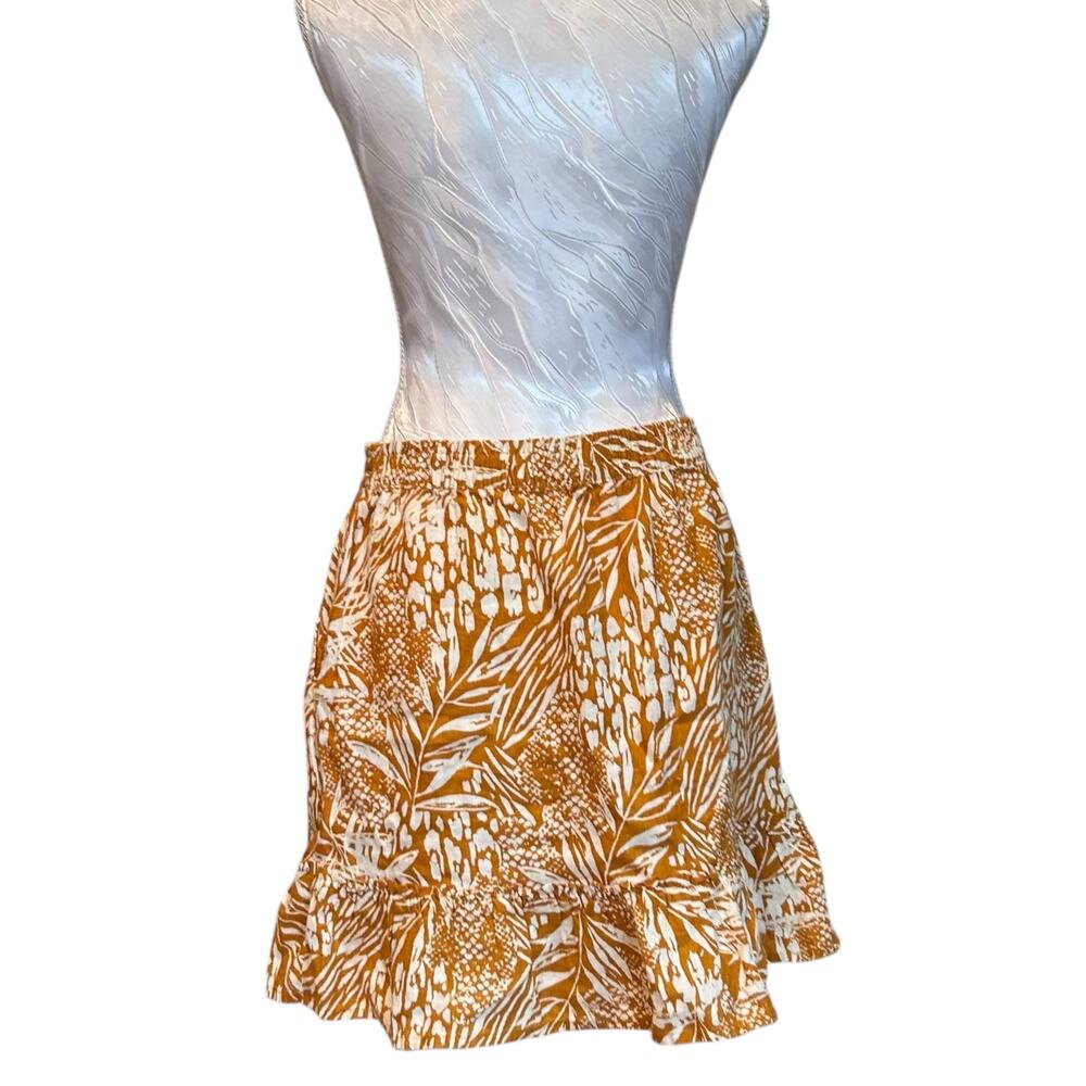 Christian Siriano Mini Ruffle Skirt Women Sz Large Linen Mustard Yellow Pockets - Picture 2 of 14